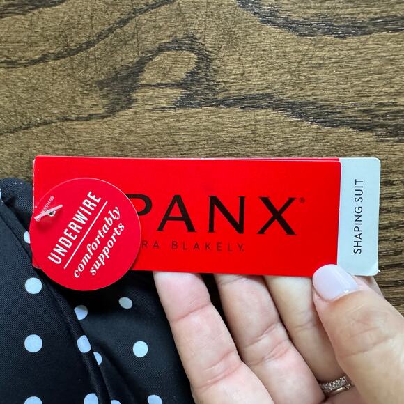 Spanx Underwire Shaping One Piece Ruched Swim Suit Black White Polka Dot Size 14 - Picture 8 of 11